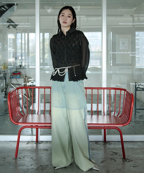 Ezick ブラウス シャツ shirring sheer blouse シャーリングブラウス