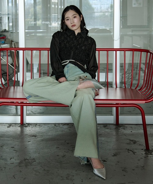 Ezick ブラウス シャツ shirring sheer blouse シャーリングブラウス