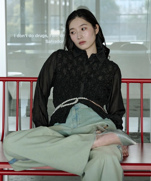Ezick ブラウス シャツ shirring sheer blouse シャーリングブラウス