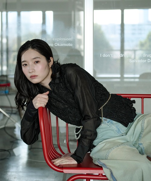Ezick ブラウス シャツ shirring sheer blouse シャーリングブラウス