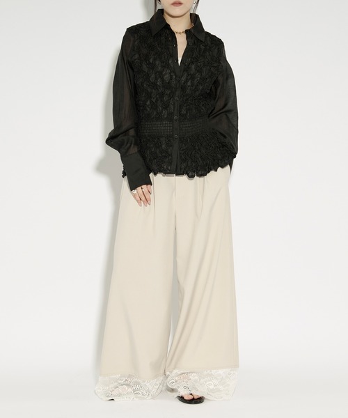 Ezick ブラウス シャツ shirring sheer blouse シャーリングブラウス