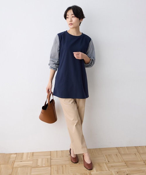 DECOY SINCE 1981 tシャツ ストライプ袖ドッキングチュニック