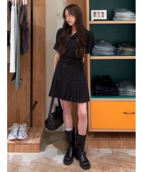 SLY（スライ） ワンピース 半袖 ASYMMETRY PLEATS S/OP アシンメトリー