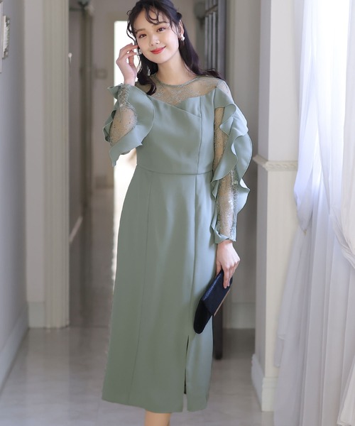 「PourVous」 長袖ワンピース M チャコール レディース_画像2