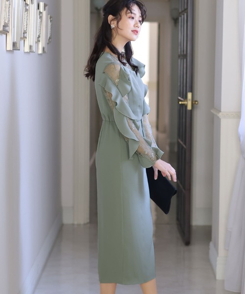 「PourVous」 長袖ワンピース M チャコール レディース_画像3