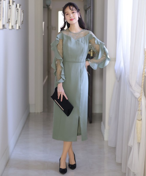 「PourVous」 長袖ワンピース M チャコール レディース_画像5