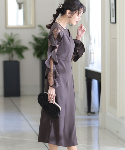 「PourVous」 長袖ワンピース M チャコール レディース_画像7