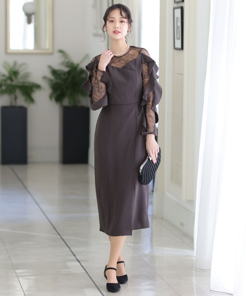 「PourVous」 長袖ワンピース M チャコール レディース_画像9