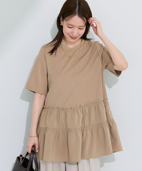 445様　プルオーバーL 半袖　エリジアン＆デイリーパンツ　オリーブグリーン Green Parks（グリーンパークス） tシャツ 半袖 裾ドッキングプル