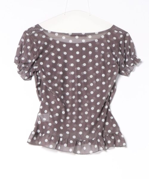 tシャツ 半袖 2WAY ドット柄 オフショルダー シャーリング トップス 