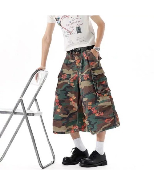 FreeZone ハーフパンツ カーゴパンツ 短パン フラワーカモ柄ワイド