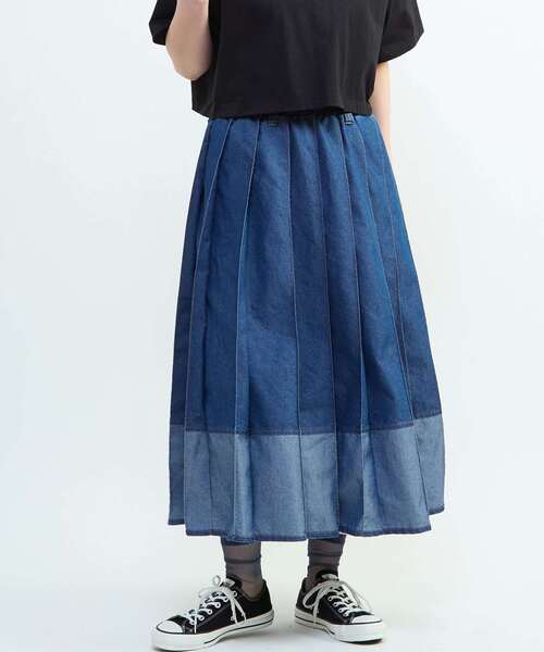 CONVERSE TOKYO ロング スカート LIGHT DENIM PLEATED SKIRT