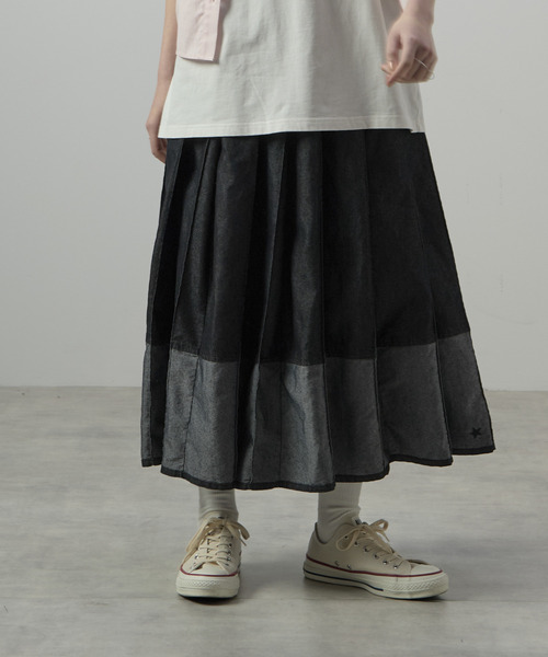 CONVERSE TOKYO ロング スカート LIGHT DENIM PLEATED SKIRT