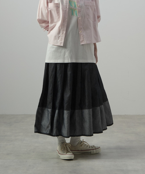CONVERSE TOKYO ロング スカート LIGHT DENIM PLEATED SKIRT