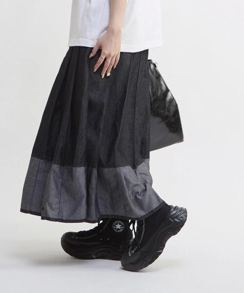 CONVERSE TOKYO ロング スカート LIGHT DENIM PLEATED SKIRT