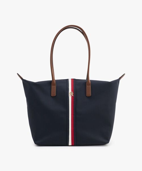 【良品】  グローバルストライプトートバッグ ネイビー TOMMY HILFIGER（トミー・ヒルフィガー） トートバッグ ポペット