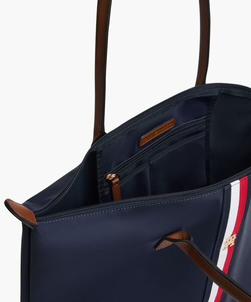 【良品】  グローバルストライプトートバッグ ネイビー TOMMY HILFIGER（トミー・ヒルフィガー） トートバッグ ポペット