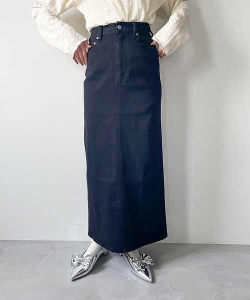 LOWRYS FARM レディース デニム　スカート　Mサイズ　ベルト付き LOWRYS FARM」 デニムスカート M ネイビー レディース