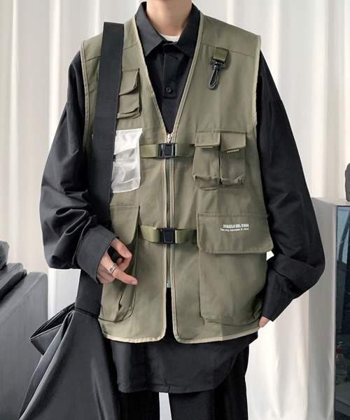ベスト ジレ 「FVLMEN」6pocket zip logo big vest/6ポケット