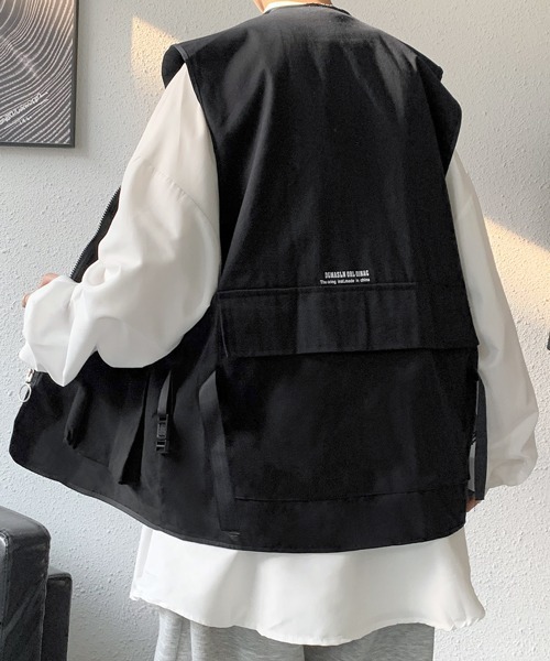 ベスト ジレ 「FVLMEN」6pocket zip logo big vest/6ポケット