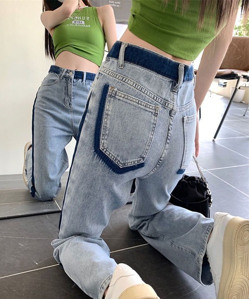 Jewelobe パンツ デニム ジーンズ ユニークウォッシュバイカラー 