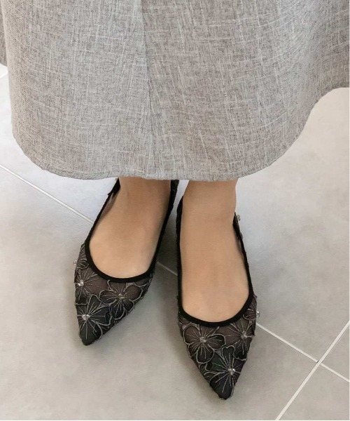 RANDA（ランダ） パンプス シアーフラワーフラットパンプス : ZOZOTOWN