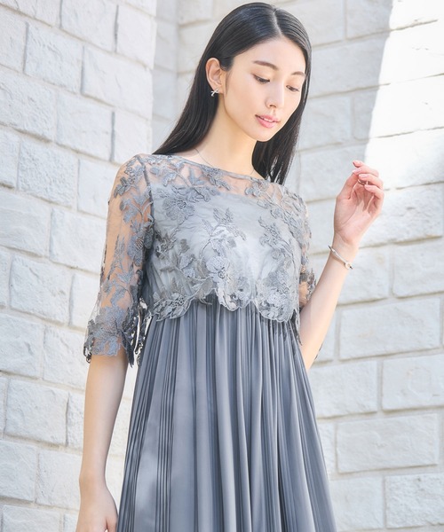 ドレスプラス ワンピース ドレス レース プリーツ 結婚式 レース袖 新品未使用 DRESS+ ドレス ワンピース レース プリーツ 結婚式 レース袖