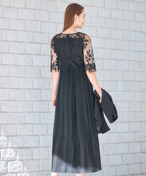 DRESS+ ドレス ワンピース レース プリーツ 結婚式 レース袖