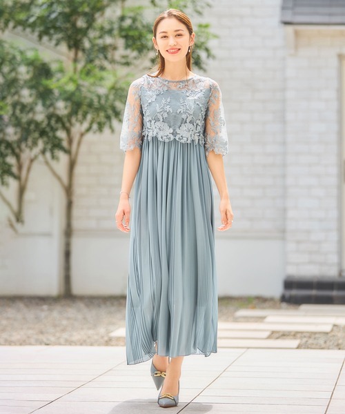 新品　ローラアシュレイ　ワンピース　プリーツ　レース　ドレス　結婚式 DRESS+ ドレス ワンピース レース プリーツ 結婚式 レース袖