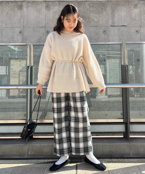 flower ワイドパンツ パンツ パウダリーチェックパンツ レディース