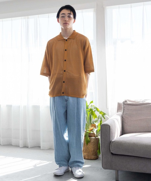 LOWRYS FARM セーター ニット メッシュニットシャツカーディガン