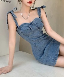 SHEENA（シーナ） ワンピース ショルダーリボンコルセットデニム