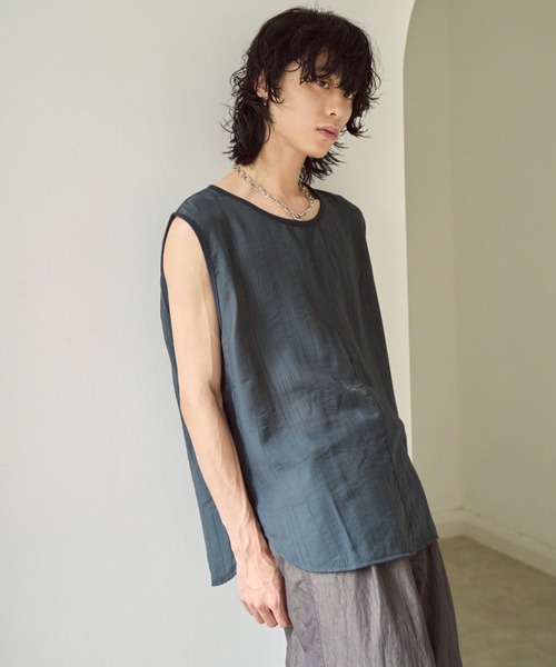 Camphor wood タンクトップ sleeve less semi-sheer tops / セミシアー