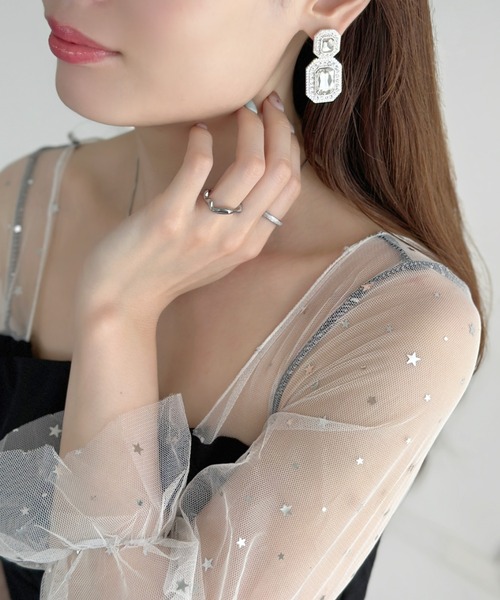 sowang ピアス スクエアビジューピアス/オケージョン-square bijou