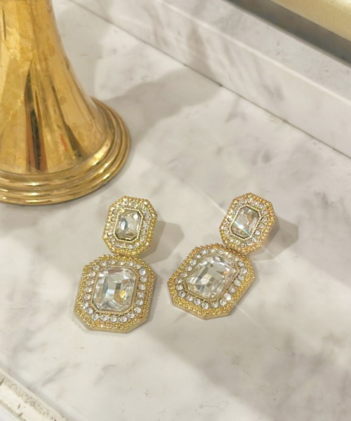 sowang ピアス スクエアビジューピアス/オケージョン-square bijou