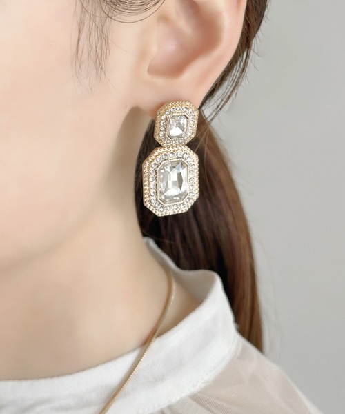sowang ピアス スクエアビジューピアス/オケージョン-square bijou