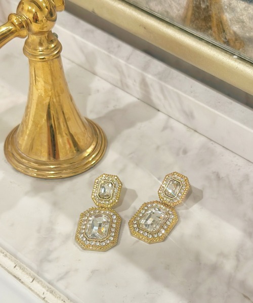 新作　ピアス　イヤリング　ビジュー　シンプル　結婚式　カジュアル　ファッション sowang ピアス スクエアビジューピアス/オケージョン-square bijou