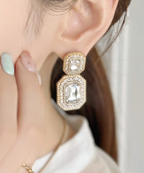 【528】ビジューのピアス／イヤリング sowang ピアス スクエアビジューピアス/オケージョン-square bijou