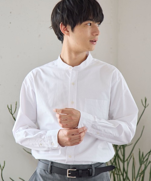GLOBAL WORK シャツ イージーケアオックス/バンドカラーシャツ