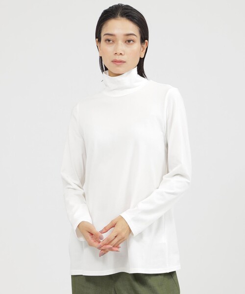 tシャツ 「ウォッシャブル」ストレッチ天竺ハイネックカットソー レディース