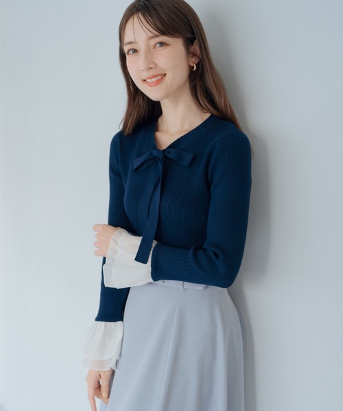 ニット セーター 2025春夏新作 シアーフリルボウタイニット レディース MISCH MASCH ニット セーター 2025春夏新作 シアーフリル