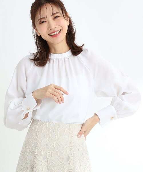 ブラウス シャツ 「R‐QUALITY／接触冷感／洗える」スタンドネックシャツブラウス レディース