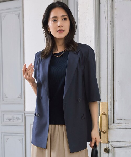 新品　 タグ付き　 ポリエステルブレンド ハーフスリーブ ジャケット セットアップ対応》ハーフスリーブジャケット｜OUTER