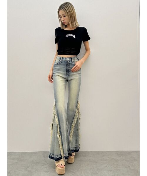 新品 GYDA ハイウエスト サイド フリンジ フレア デニム パンツ ジェイダ GYDA ジーンズ デニム デニムパンツ ハイウエストSIDEフリンジ