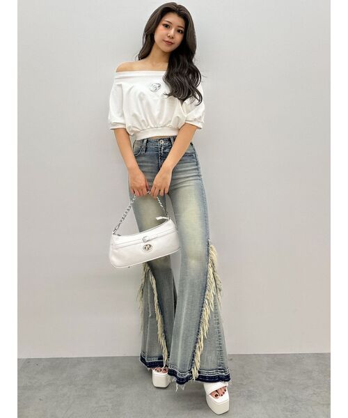 新品 GYDA ハイウエスト サイド フリンジ フレア デニム パンツ ジェイダ GYDA ジーンズ デニム デニムパンツ ハイウエストSIDEフリンジ