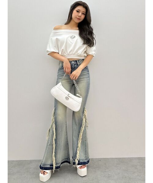 新品 GYDA ハイウエスト サイド フリンジ フレア デニム パンツ ジェイダ GYDA ジーンズ デニム デニムパンツ ハイウエストSIDEフリンジ