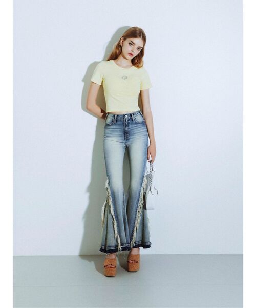 新品 GYDA ハイウエスト サイド フリンジ フレア デニム パンツ ジェイダ GYDA ジーンズ デニム デニムパンツ ハイウエストSIDEフリンジ