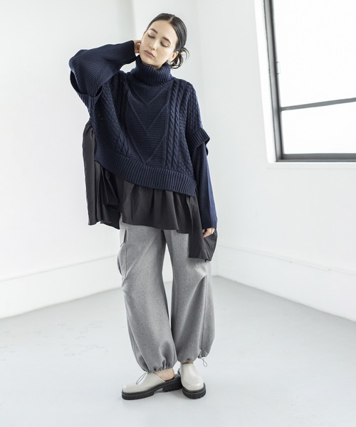 「OSMOSIS」 タートルネックニット ONE SIZE ネイビー レディース_画像2