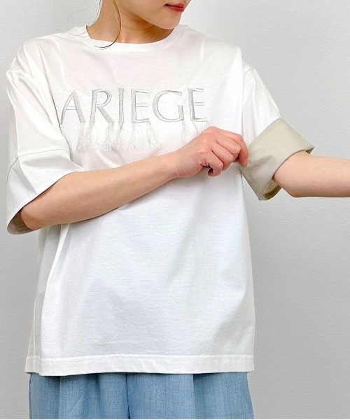 tシャツ コットン100％シルケット刺繍ロゴTシャツ レディース