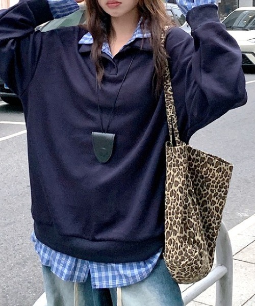 SHEENA（シーナ） tシャツ チェックシャツレイヤードデザインポロ襟